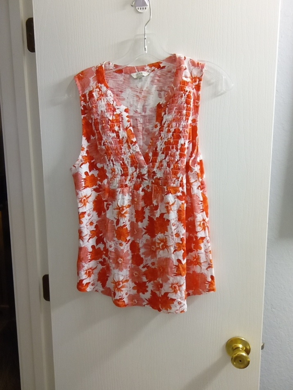 Lucky Brand Orange and White Floral Short-Sleeve Tee